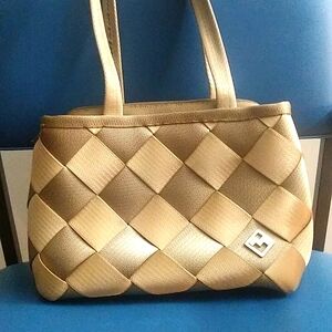 Maggie Bags Recycled Seatbelt Shoulder Bag Woven Beige